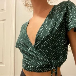 Green Floral Wrap Shirt
